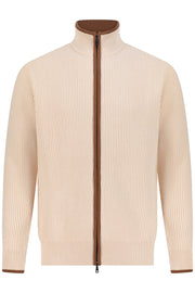 بلوفر صوف ميرينو بسحاب كامل - كريمي بيج