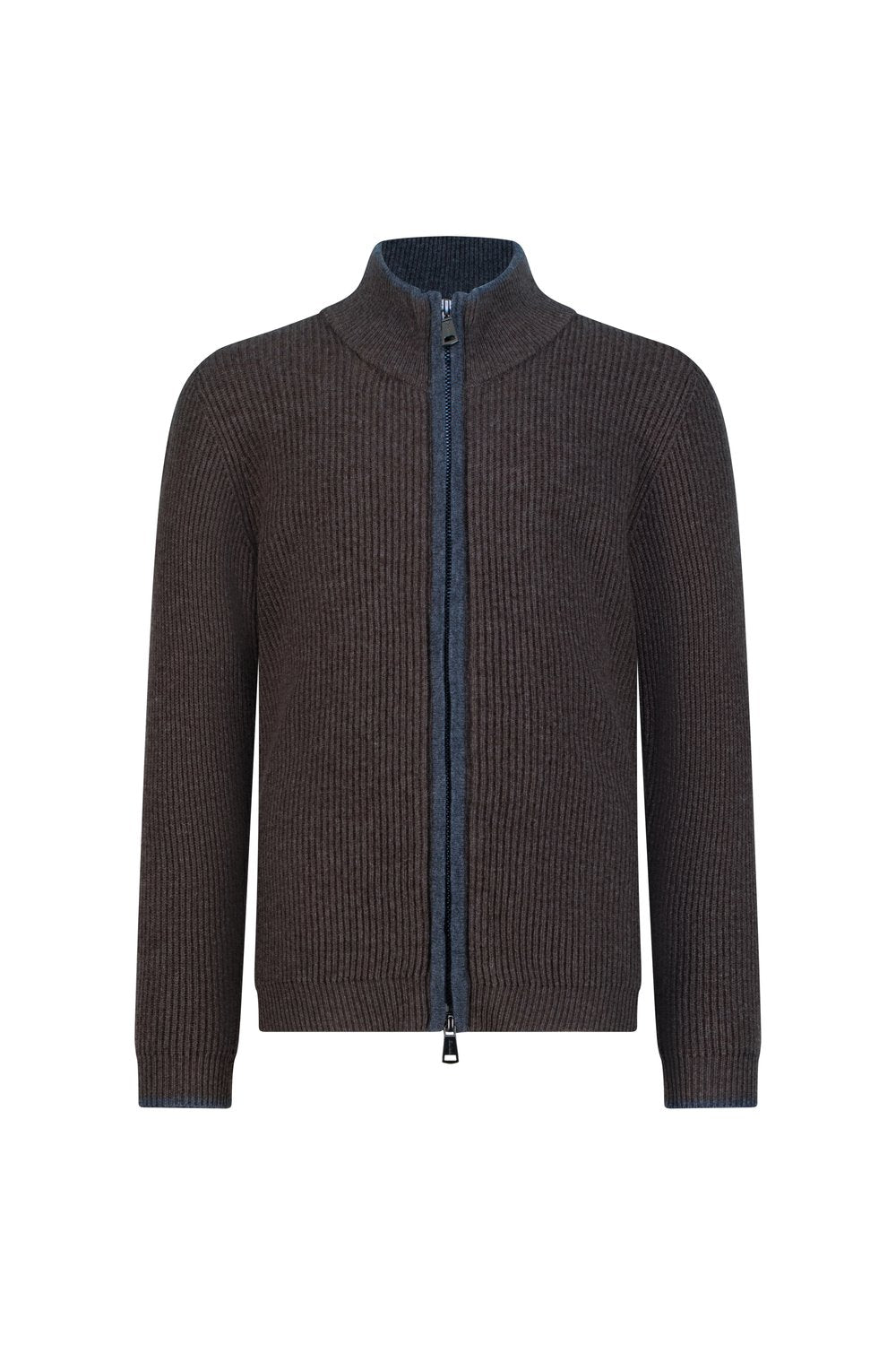 Kid's full zip rib merino wool sweater umber
 shadow