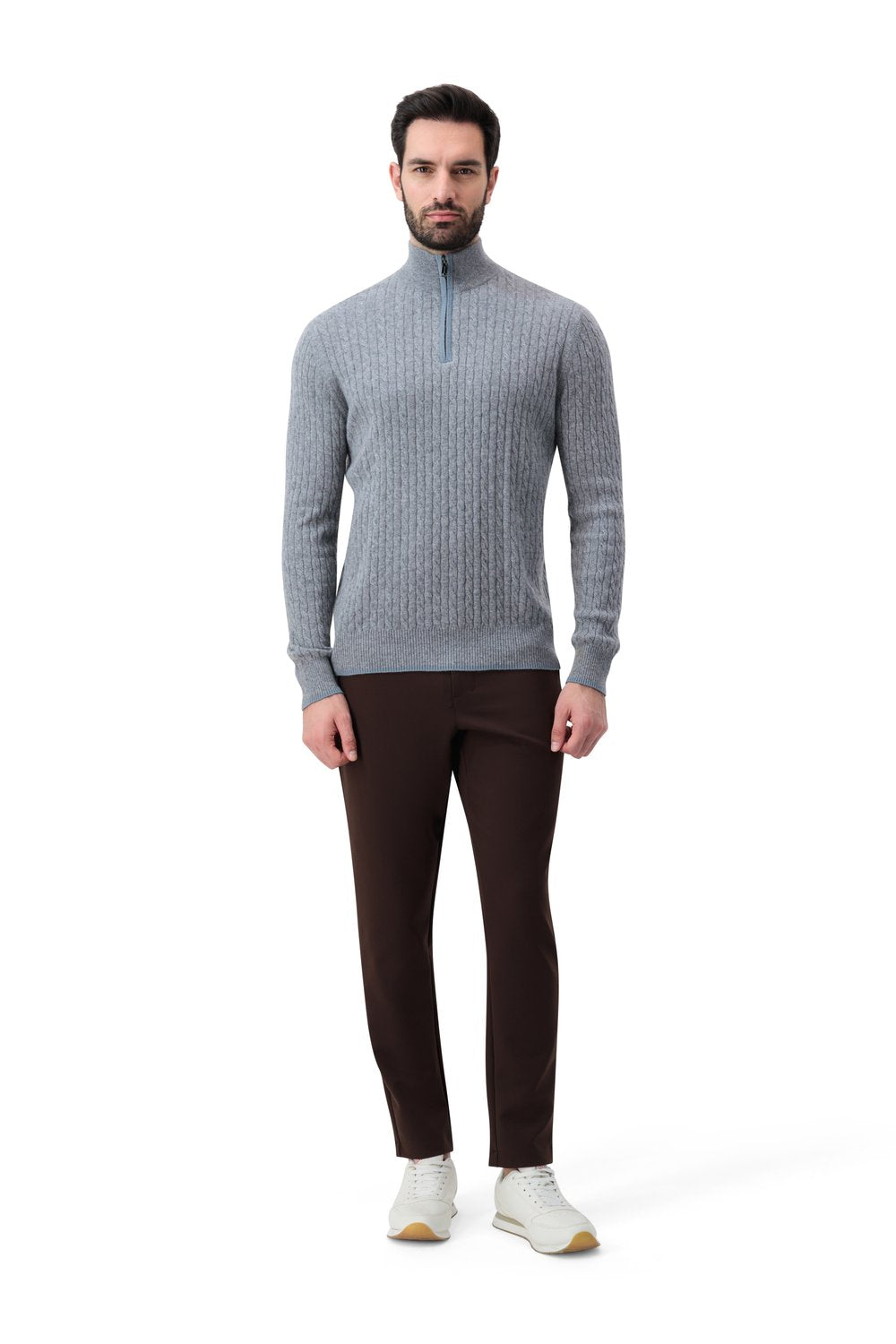 Cashmere  half zip  cable  sweater slate 
 storm
