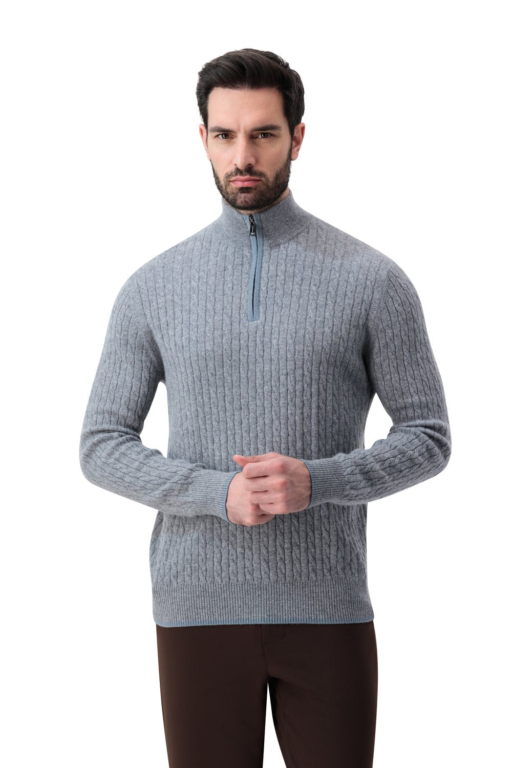 Cashmere  half zip  cable  sweater slate 
 storm