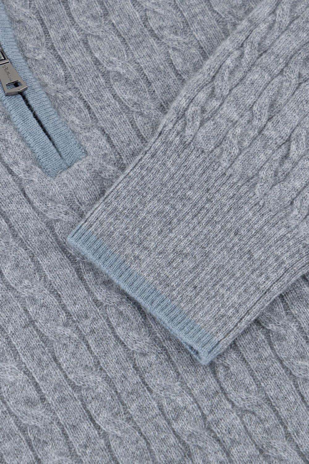 Cashmere  half zip  cable  sweater slate 
 storm