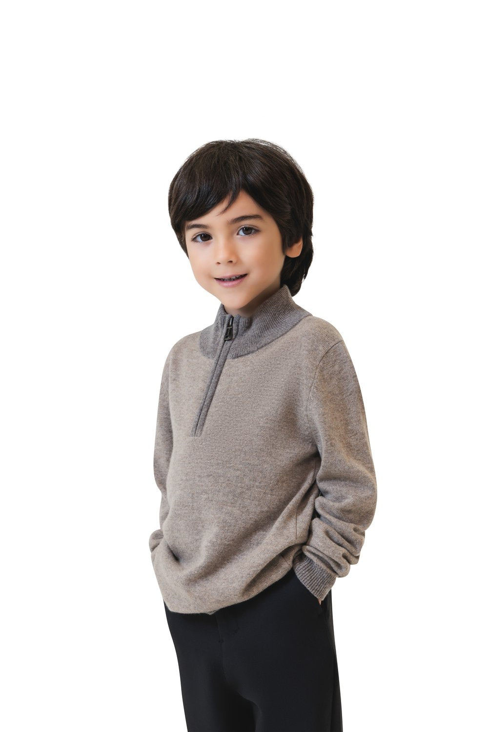 Kid's half zip merino wool sweater cobble
 vapor