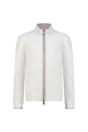 Kid's full zip rib merino wool sweater cream white
 garlic