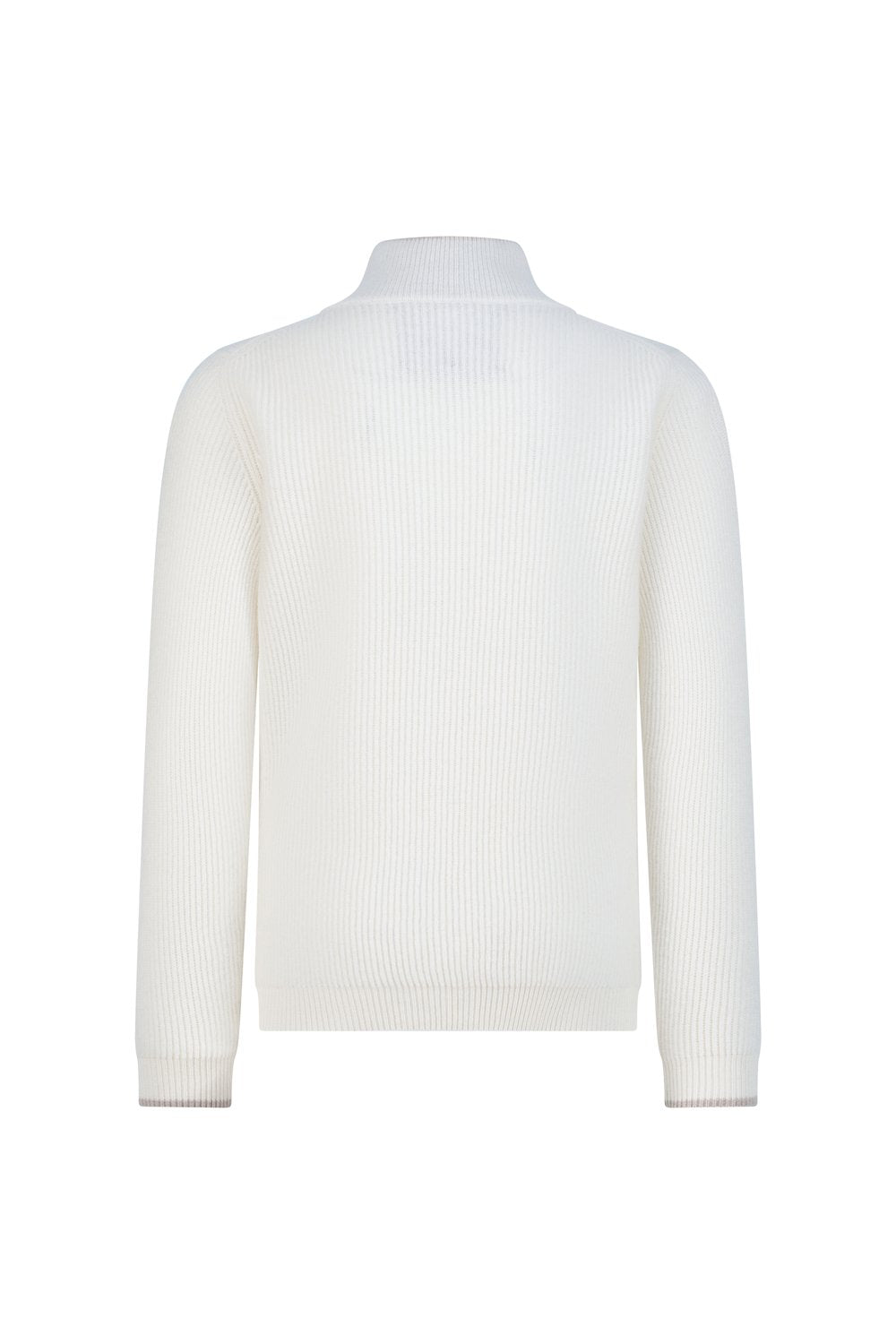 Kid's full zip rib merino wool sweater cream white
 garlic