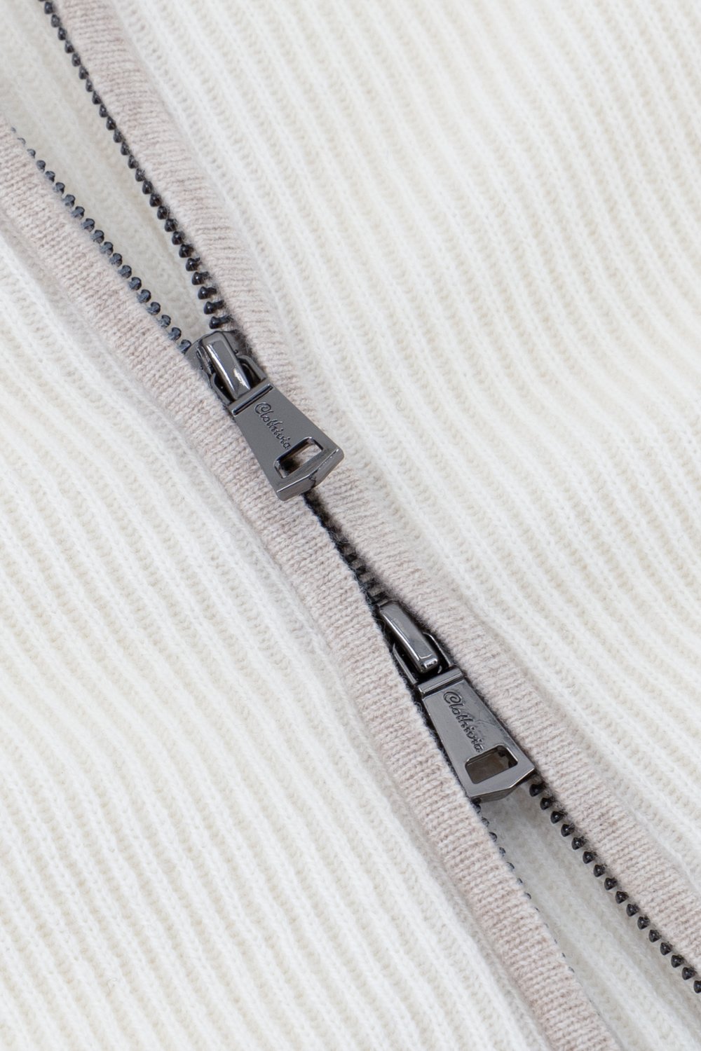 Kid's full zip rib merino wool sweater cream white
 garlic