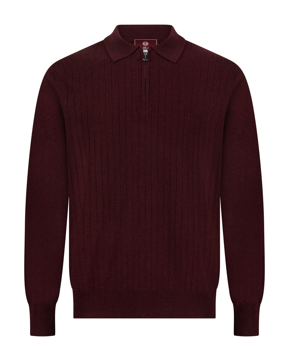 Half zip rib merino wool sweater chestnut brown