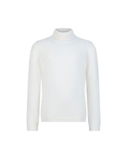 Kid's rib turtle neck merino wool sweater cream white
