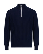 Cashmere  half zip  cable  sweater cosmos
 slate
