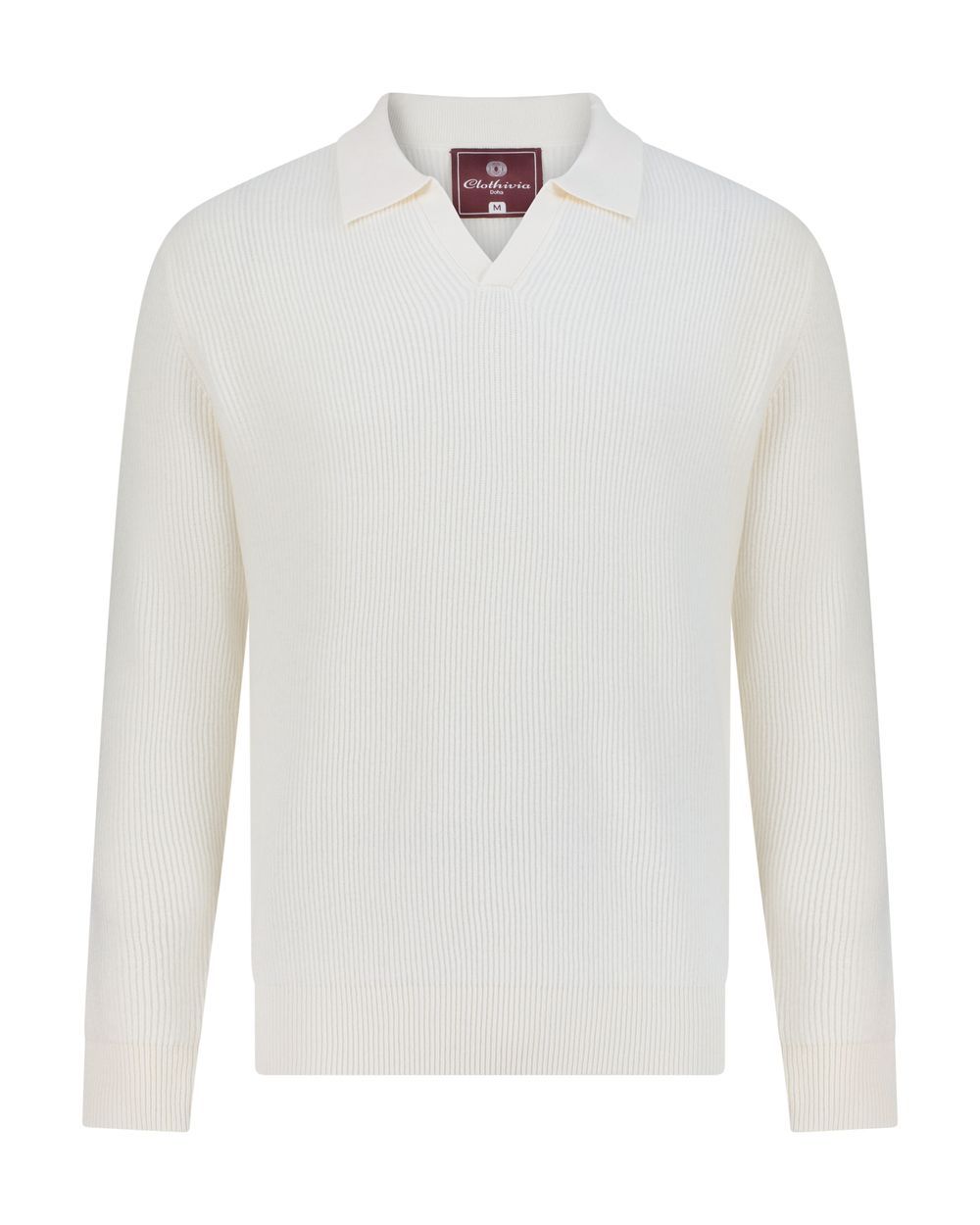 Open collar rib merino wool sweater cream white