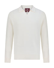 Open collar rib merino wool sweater cream white