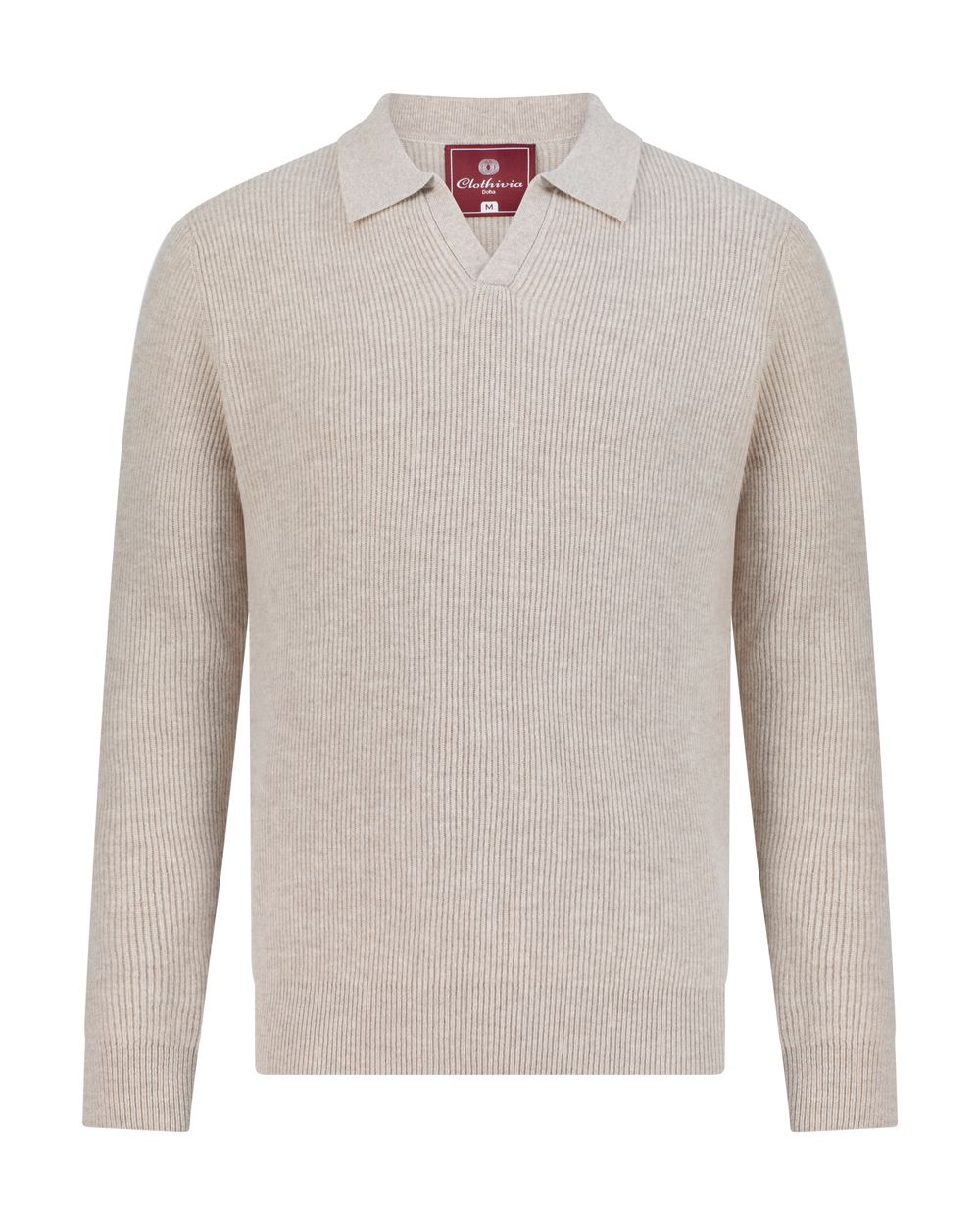 Open collar rib merino wool sweater garlic