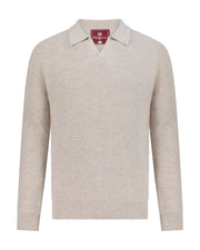 Open collar rib merino wool sweater garlic