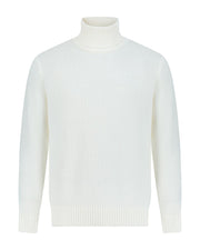 Rib turtle neck merino wool sweater cream white