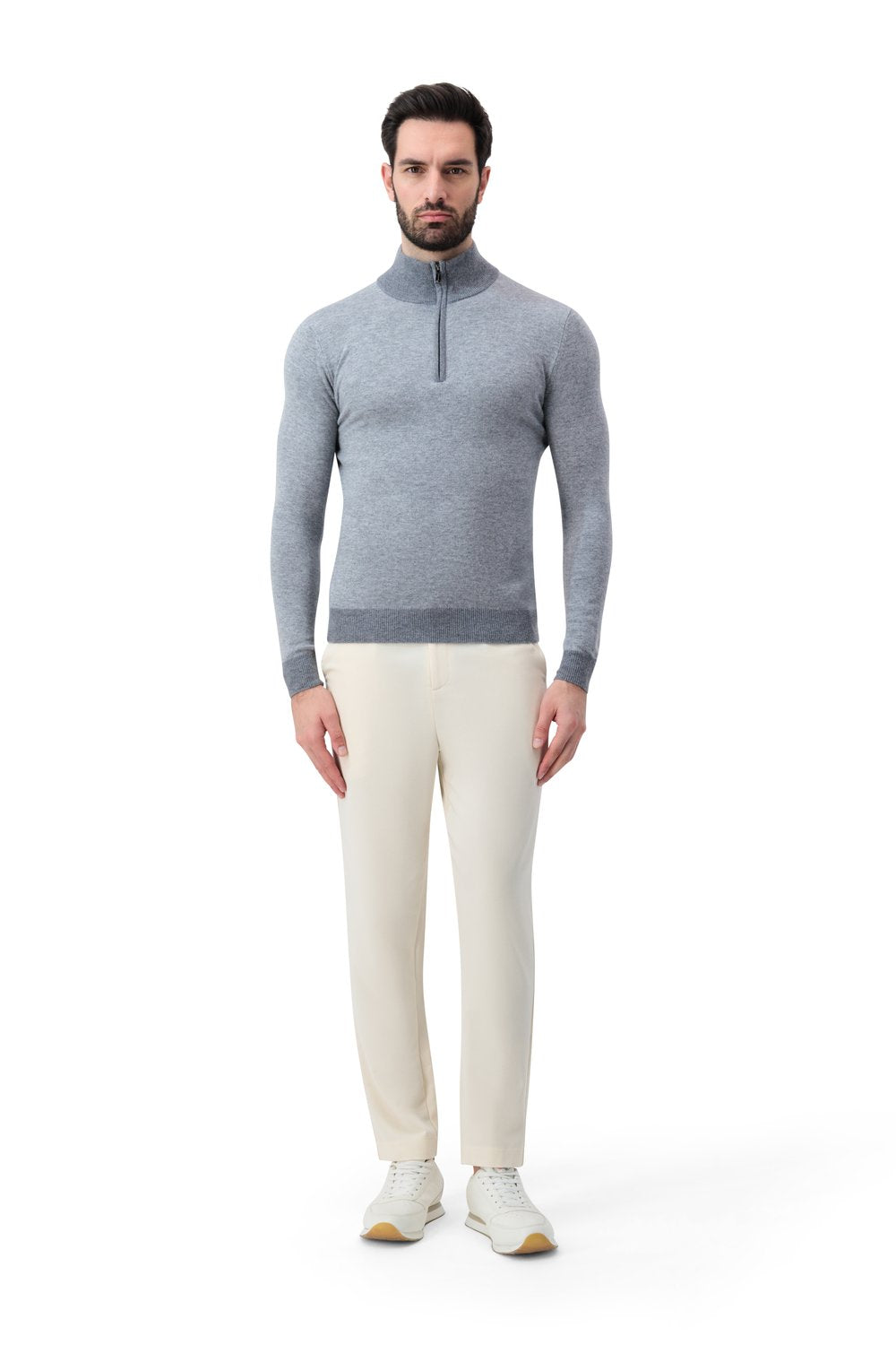 Half zip merino wool sweater smoke
 argentlum