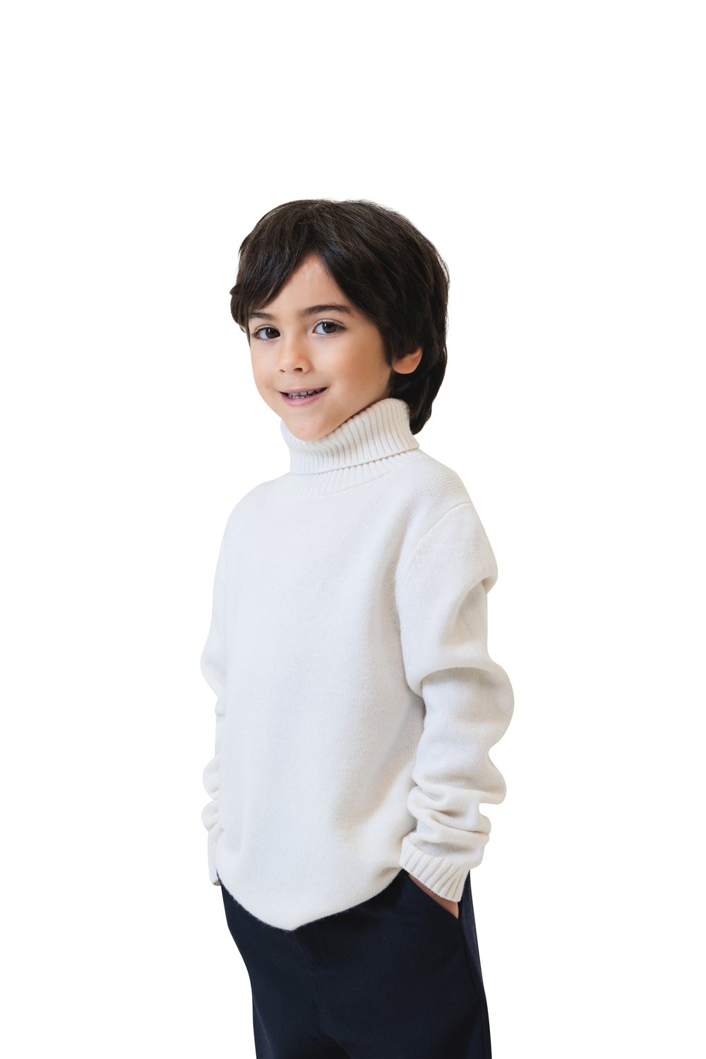 Kid's  turtle neck merino wool sweater cream white