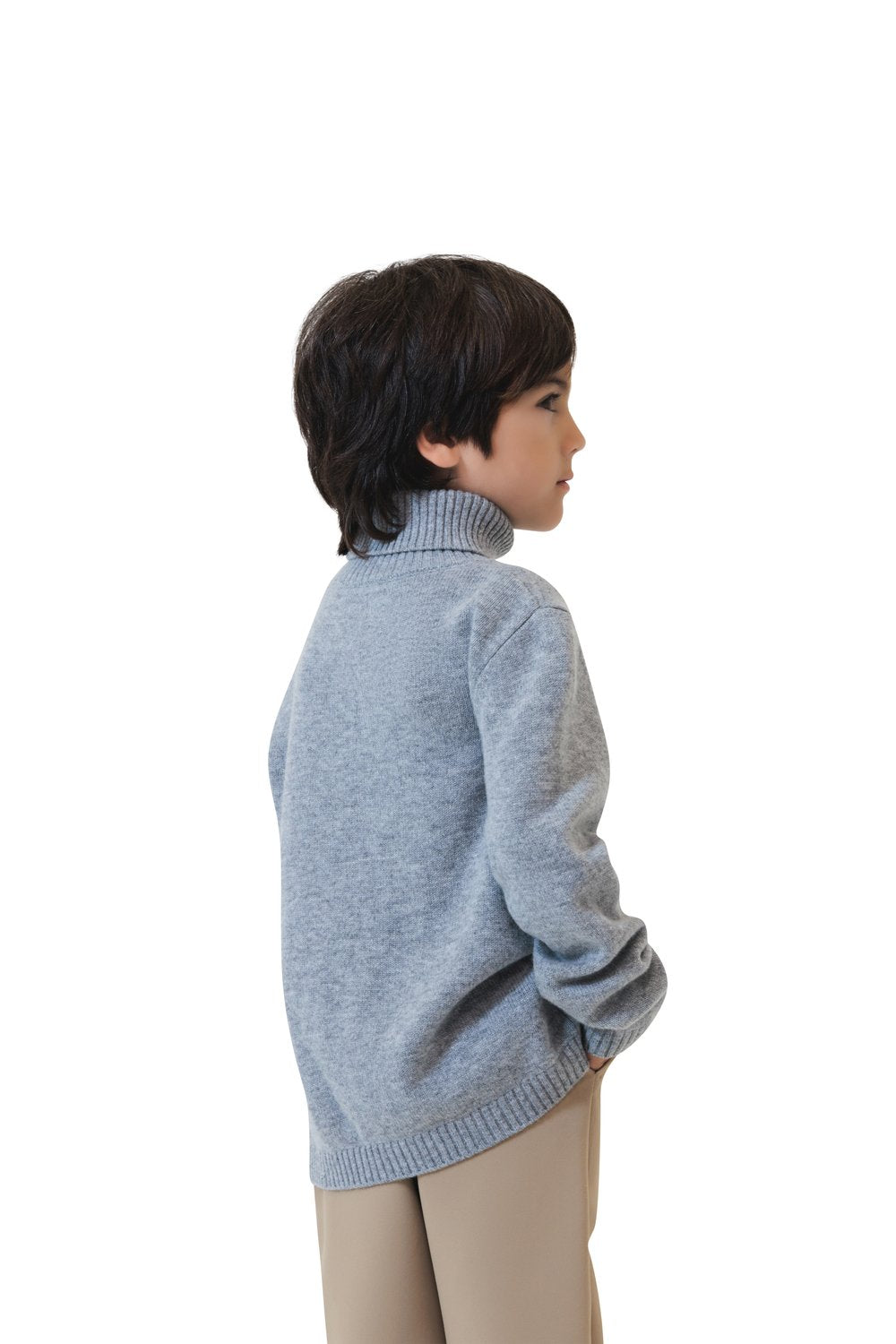 بلوفر أطفال صوف ميرينو هاي نيك - رمادي دخاني