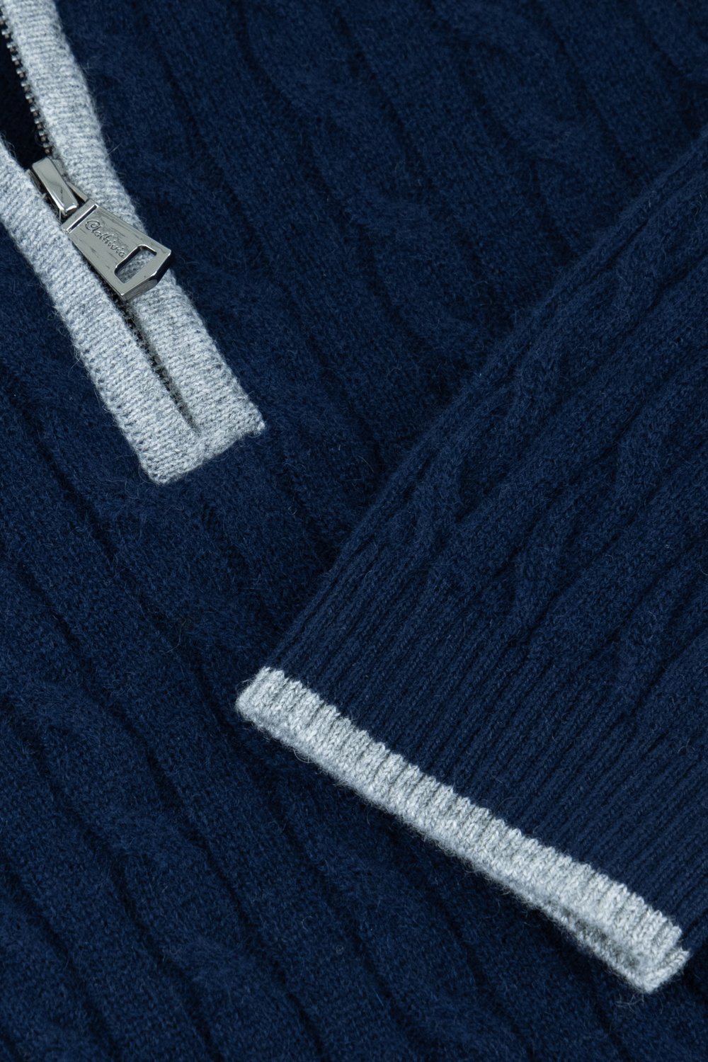 Kid's cashmere half zip cable cosmos
 slate