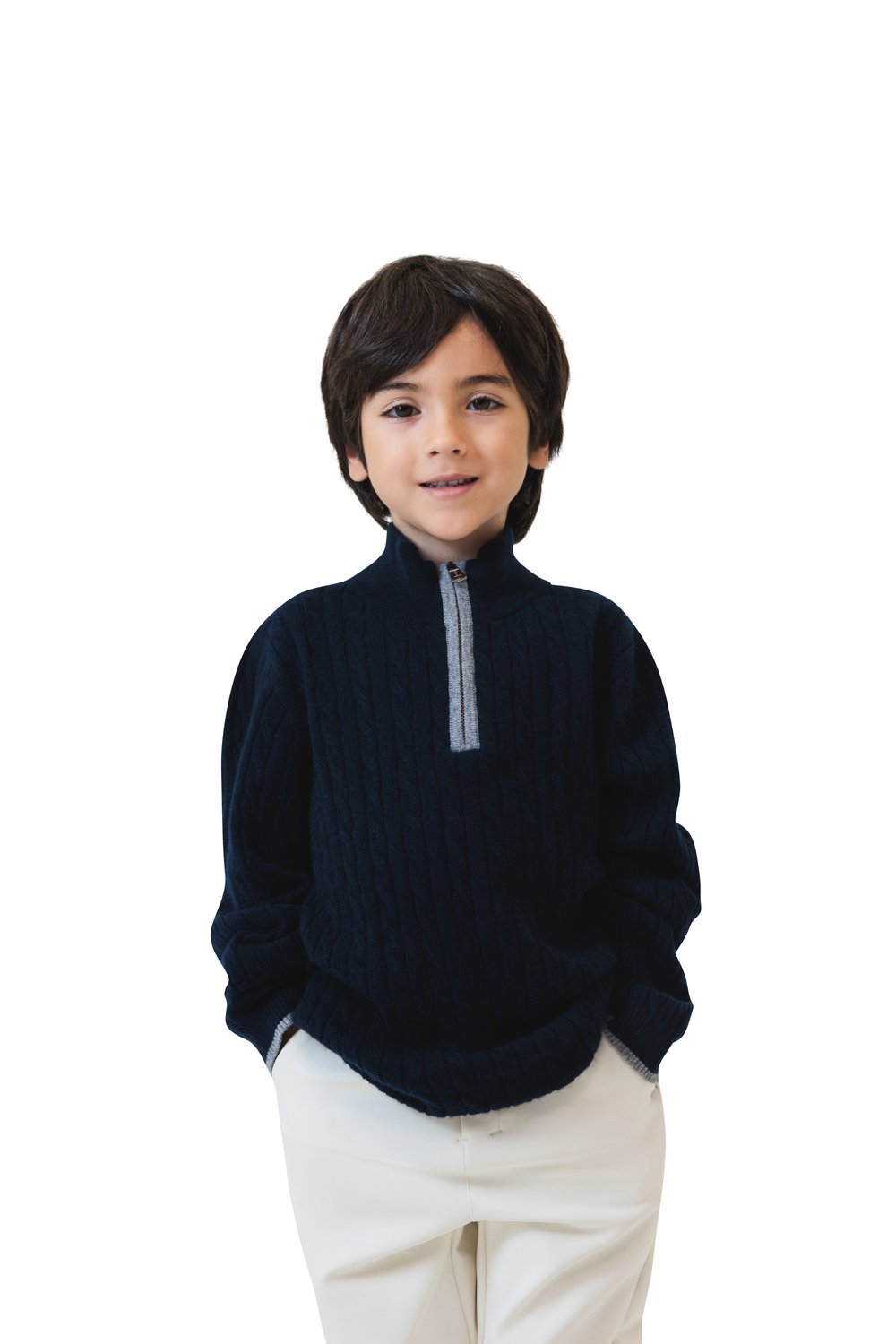 Kid's cashmere half zip cable cosmos
 slate