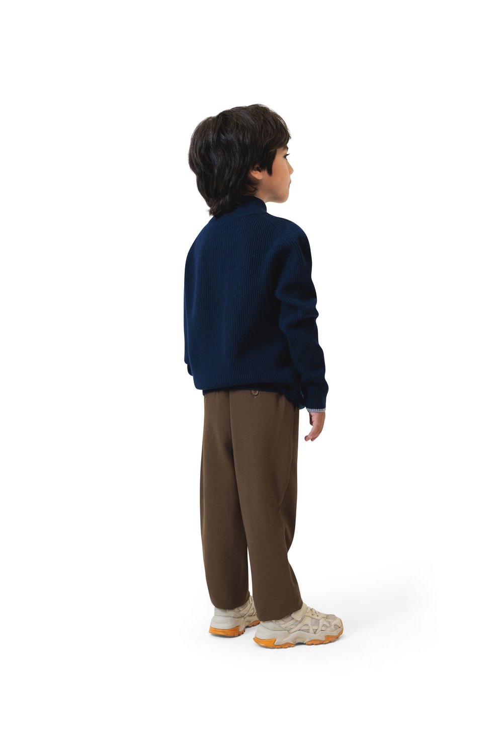 Kid's full zip rib merino wool sweater bay 
 smoke