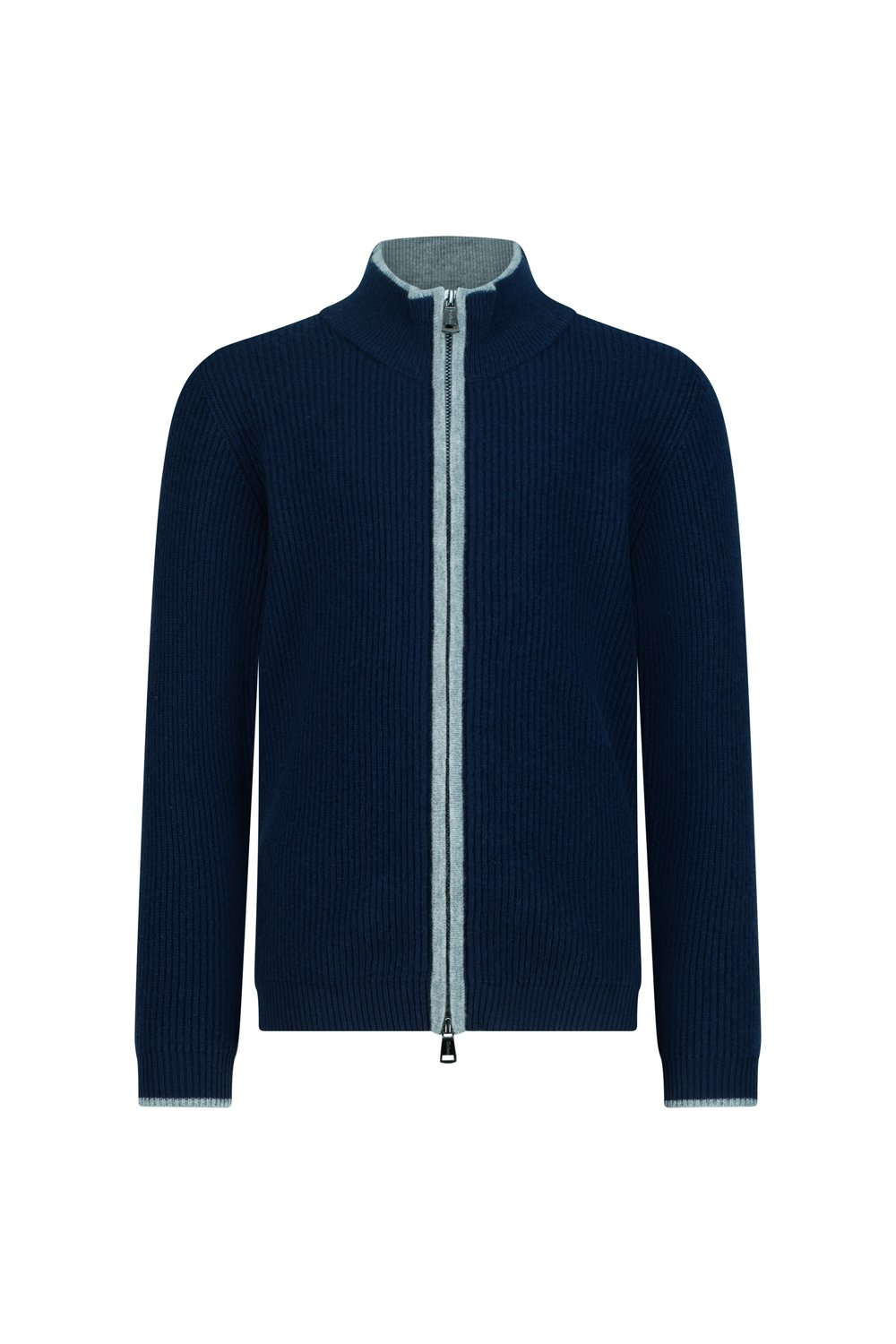 Kid's full zip rib merino wool sweater bay 
 smoke