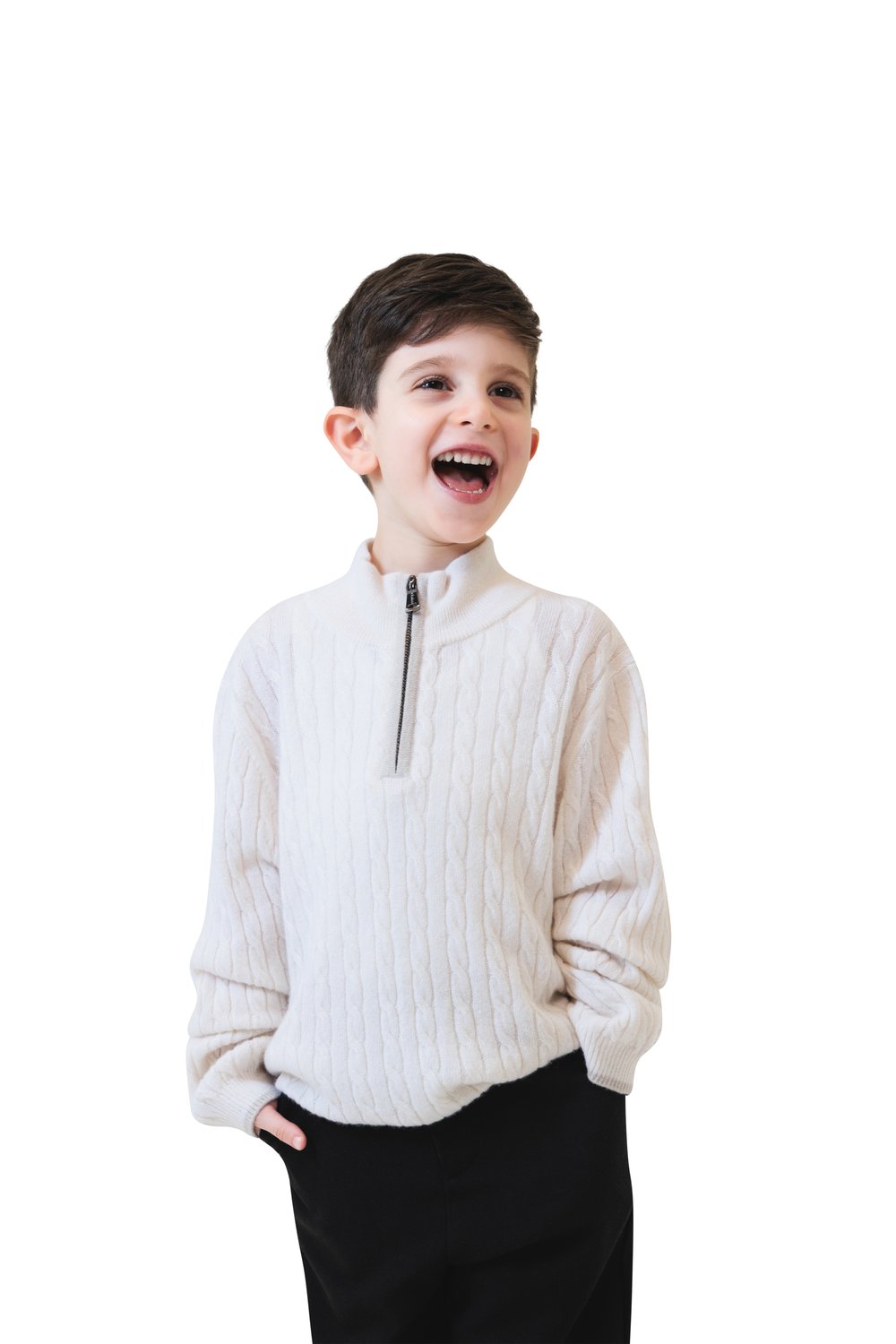 Kid's cashmere half zip cable lily 
 albatross