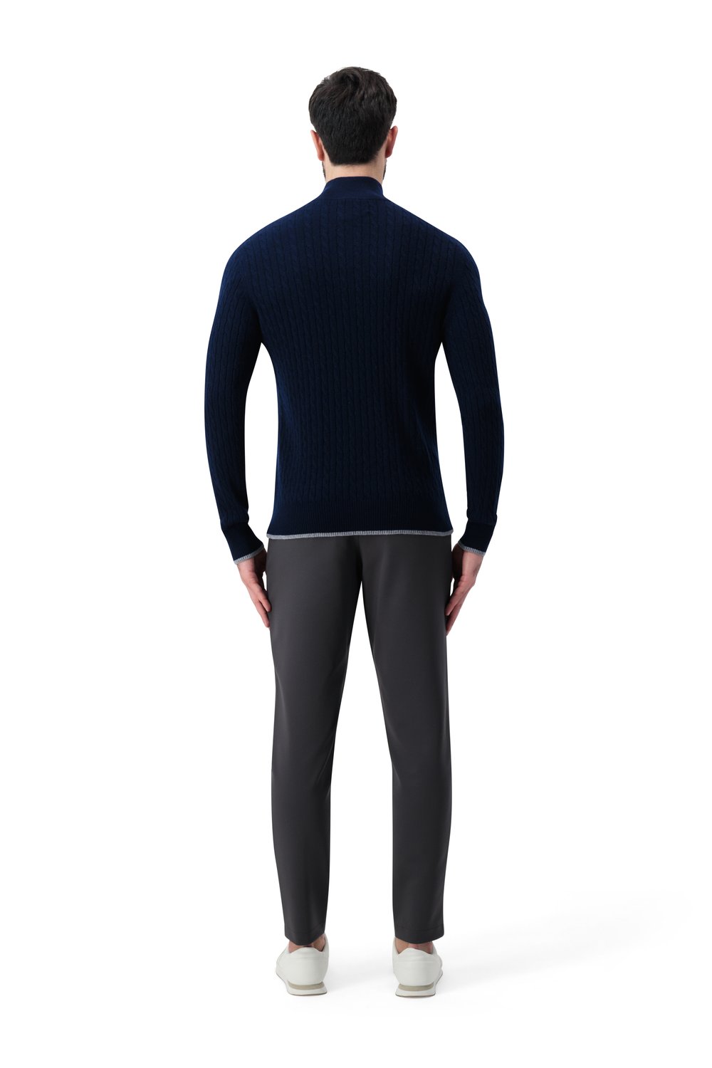 Cashmere  half zip  cable  sweater cosmos
 slate