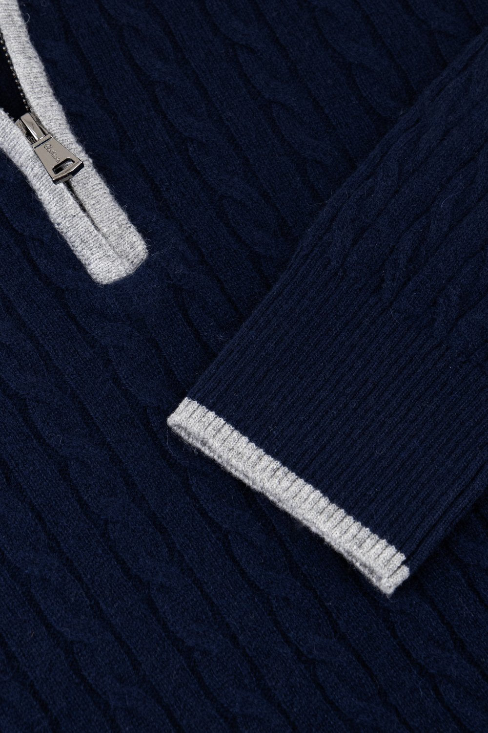 Cashmere  half zip  cable  sweater cosmos
 slate