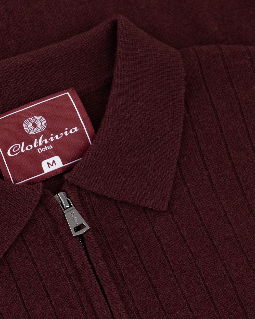 Half zip rib merino wool sweater chestnut brown