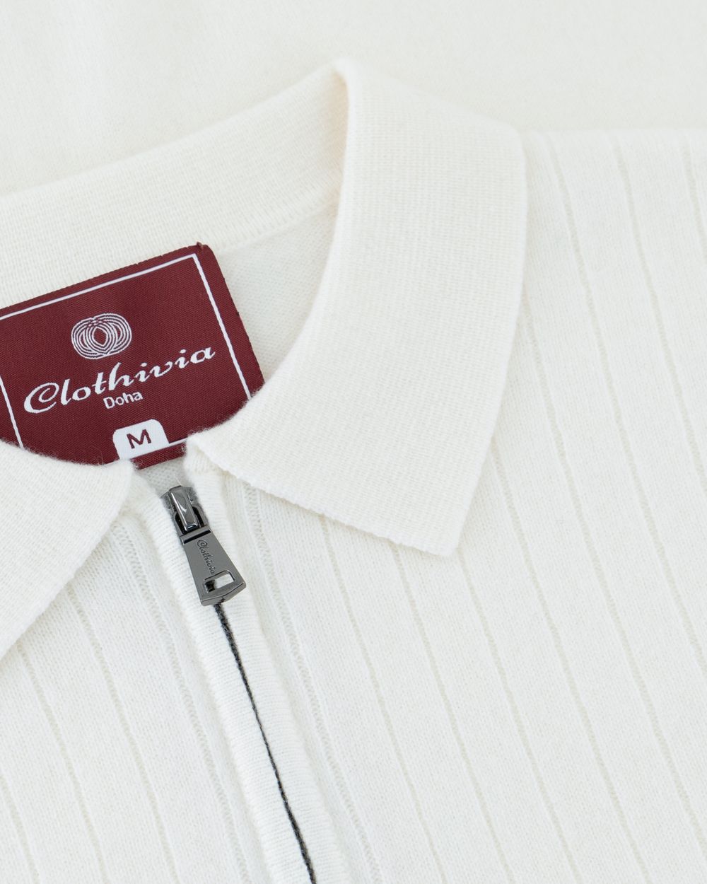 Half zip rib merino wool sweater cream white