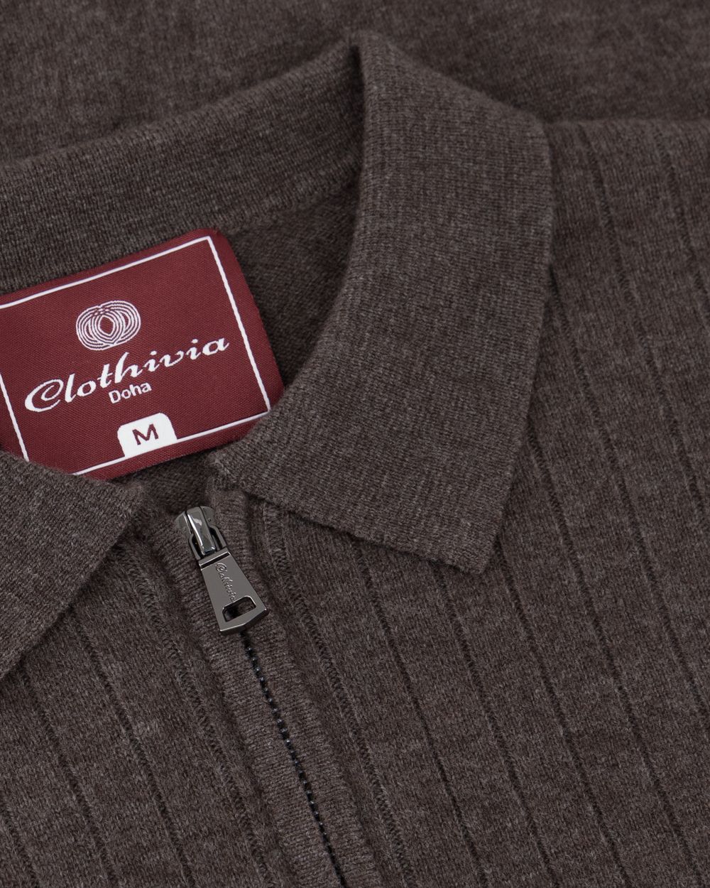 Half zip rib merino wool sweater umber