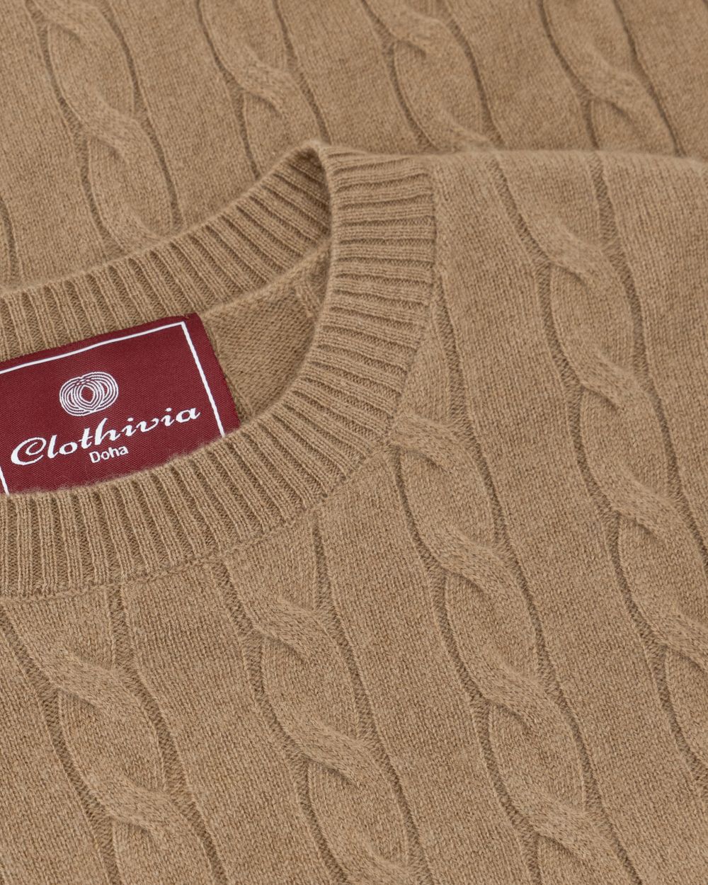 Cashmere  round neck  cable  sweater camel color