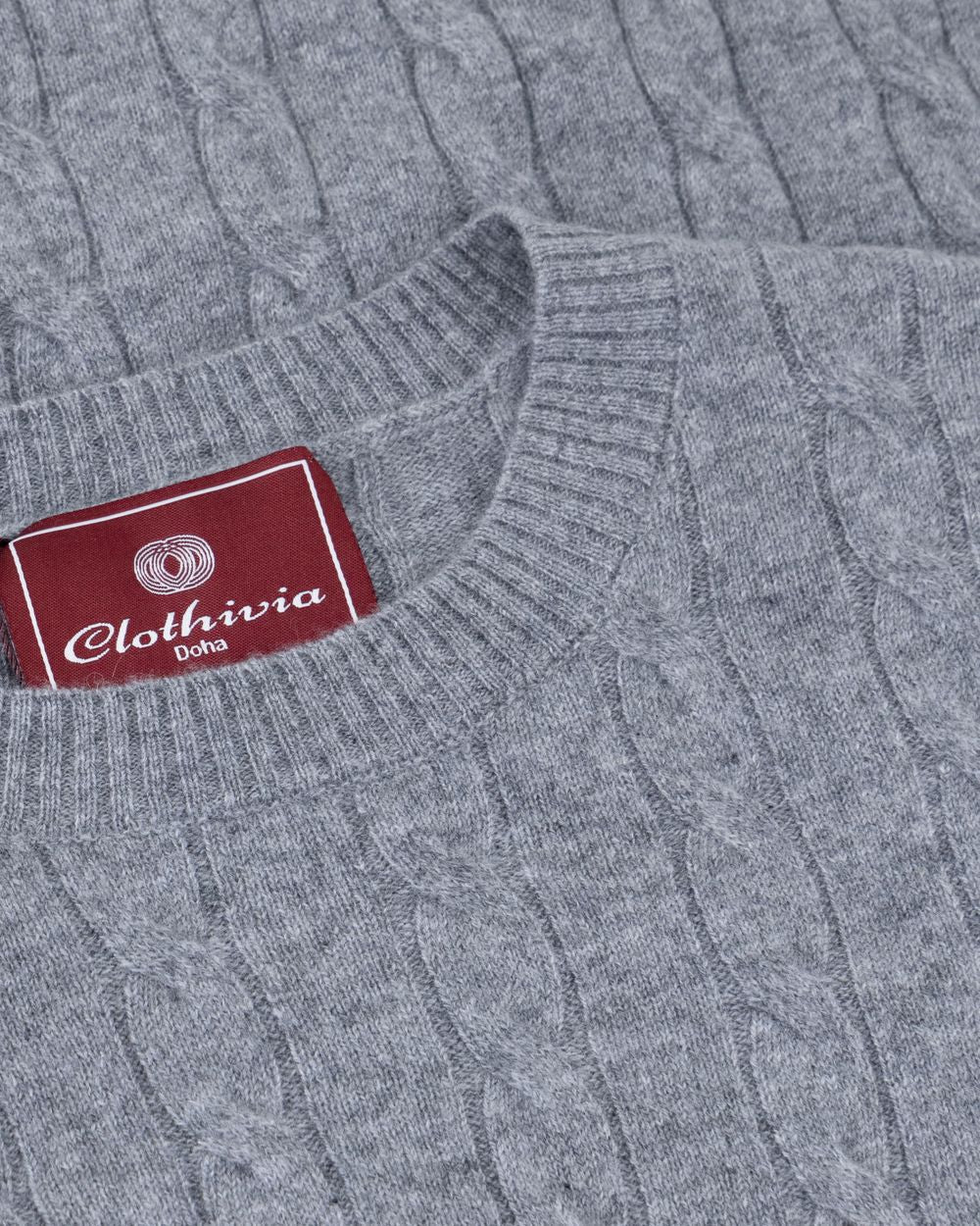 Cashmere  round neck  cable  sweater slate