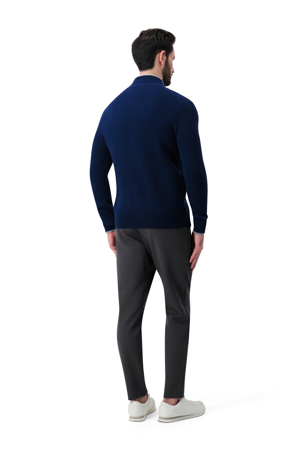 Full zip rib  merino wool sweater bay 
 smoke