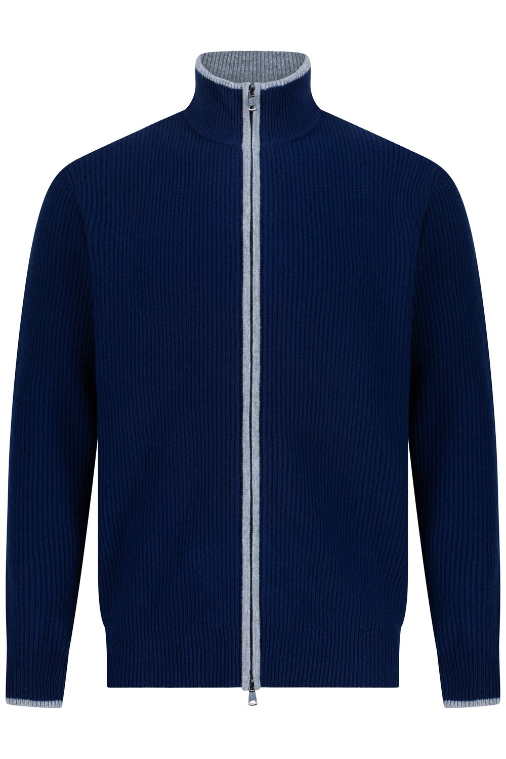 Full zip rib  merino wool sweater bay 
 smoke