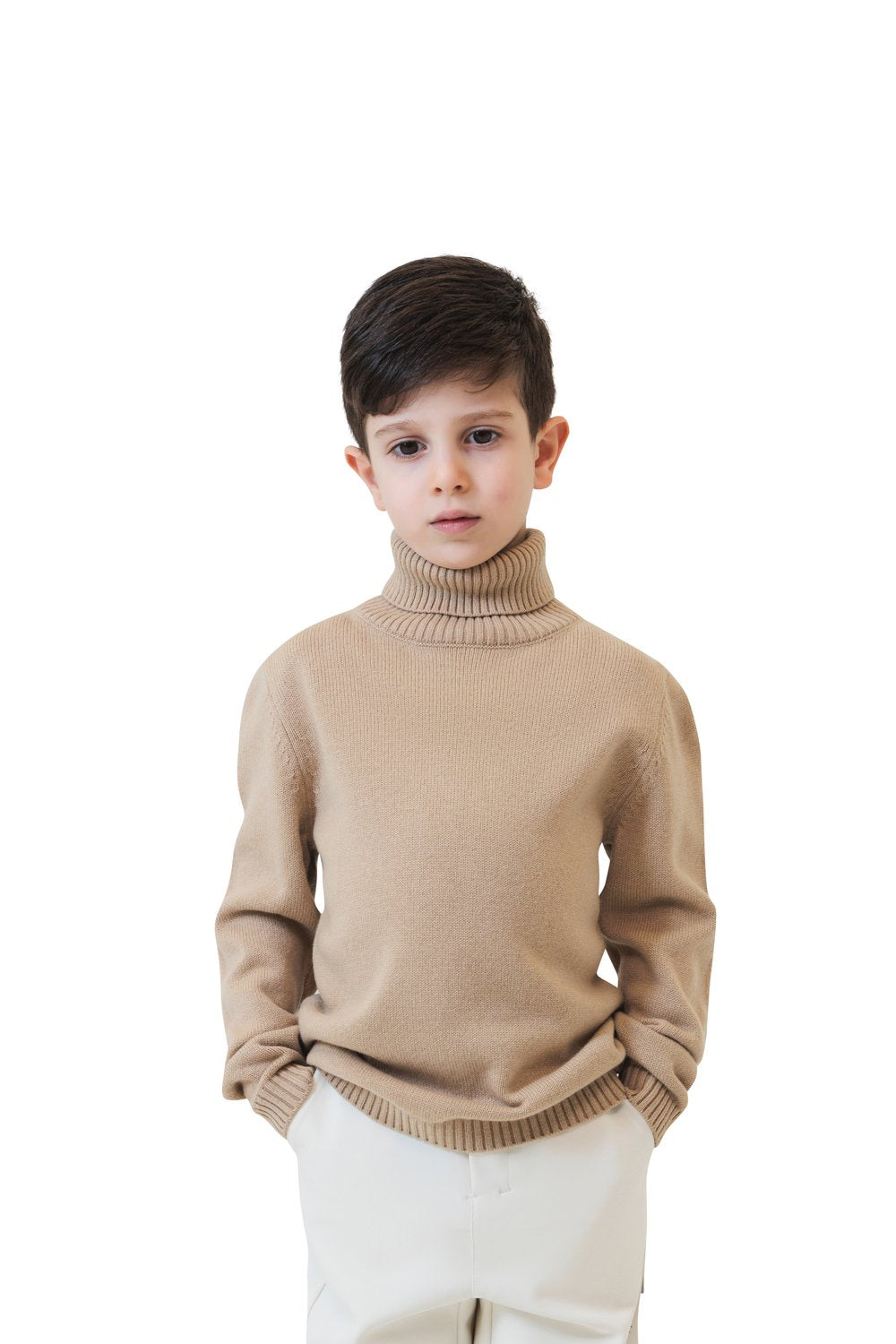 Kid's rib turtle neck merino wool sweater biscottio