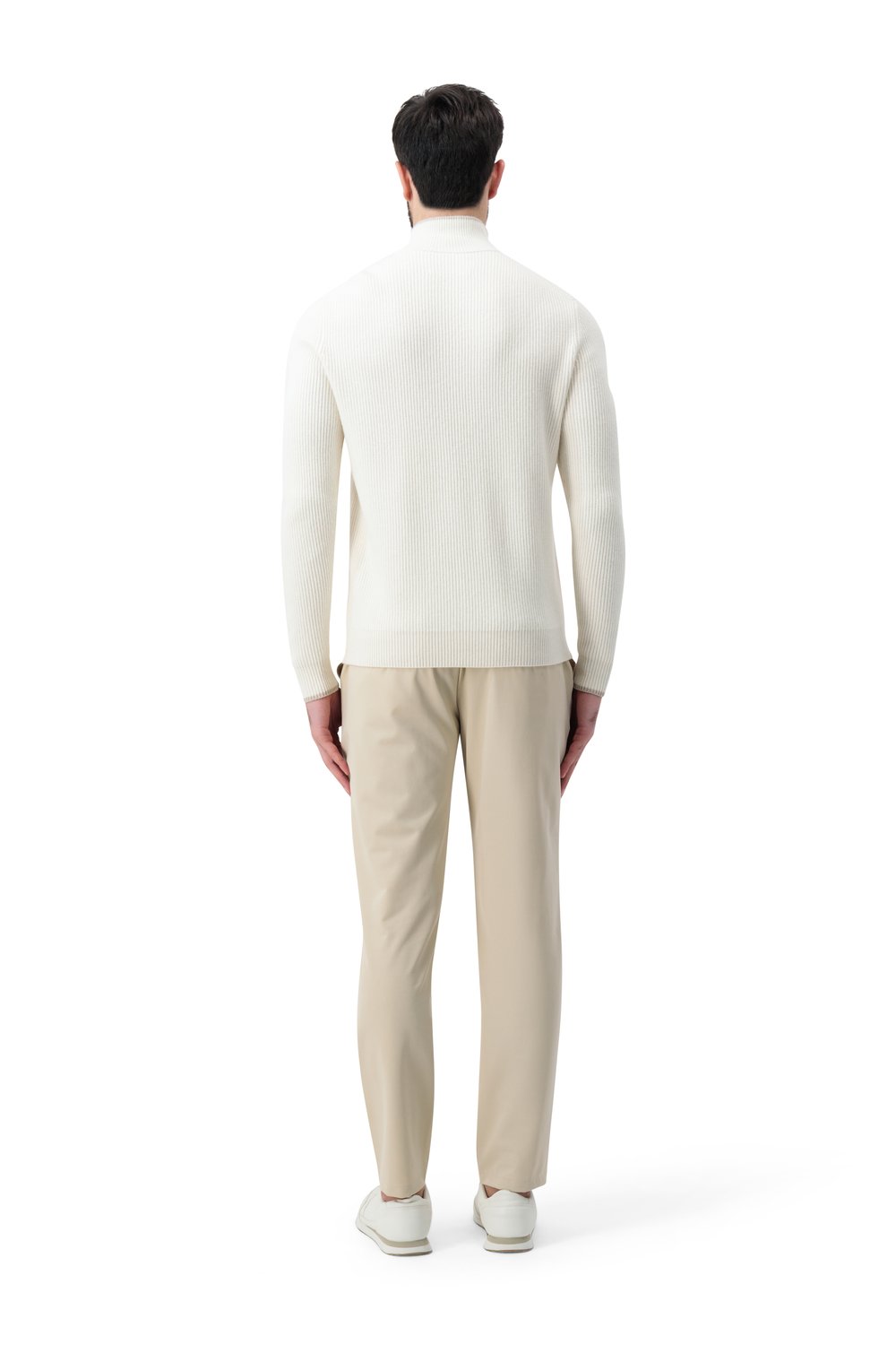 Full zip rib  merino wool sweater cream white
 garlic