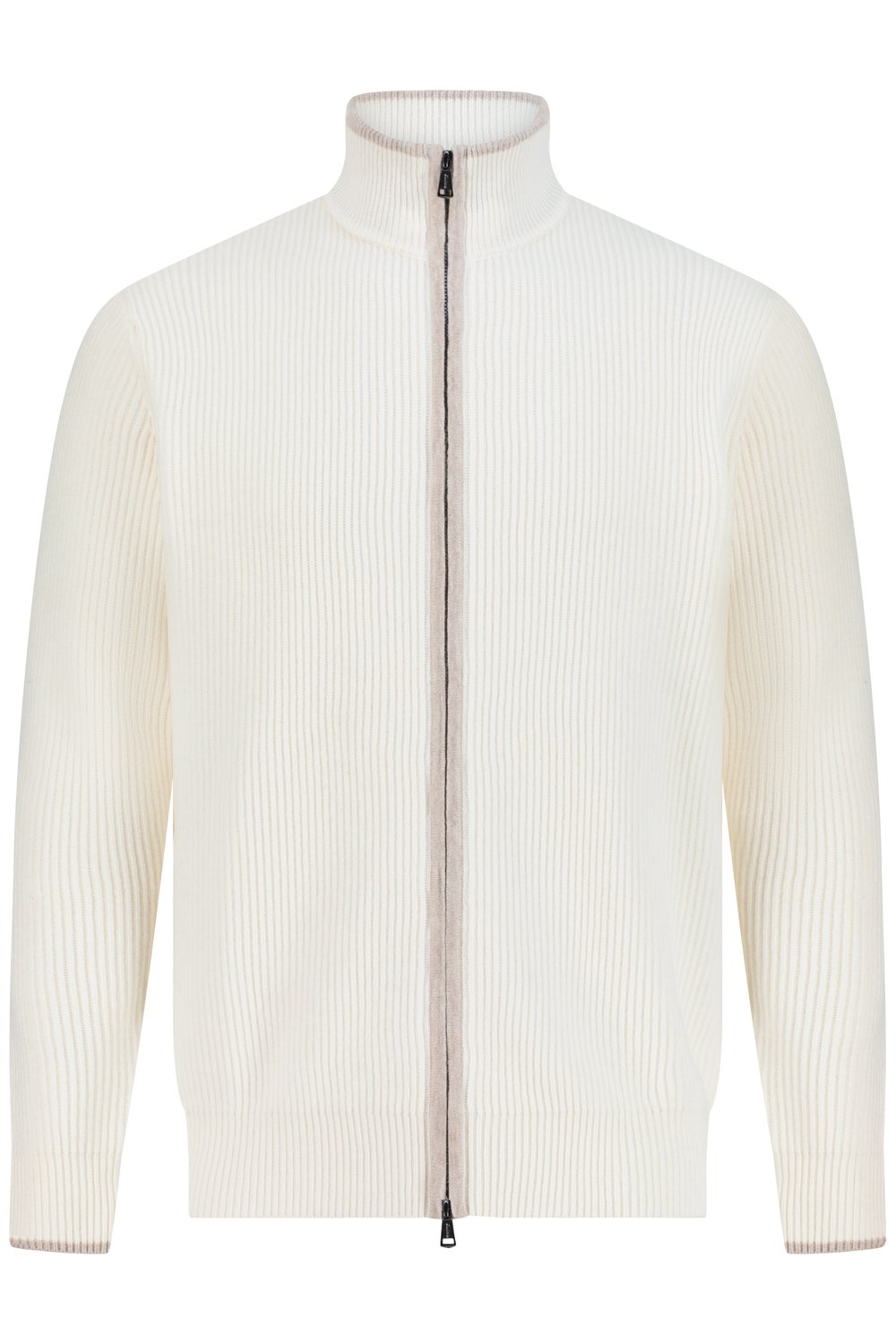Full zip rib  merino wool sweater cream white
 garlic