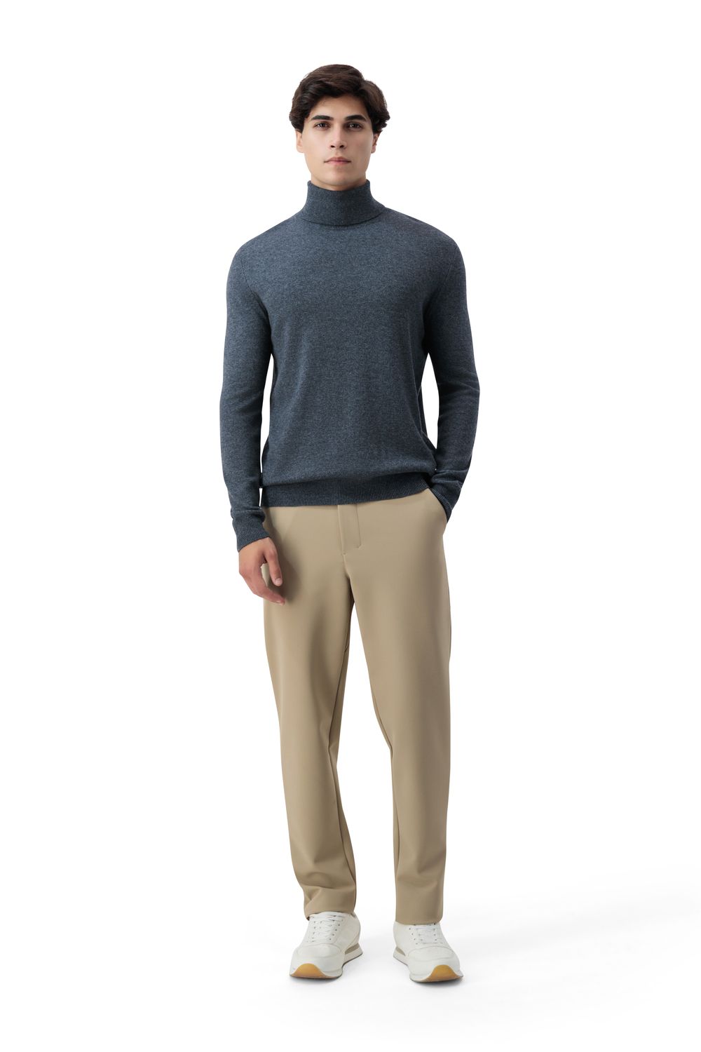 Compact nylon trousers camel beige