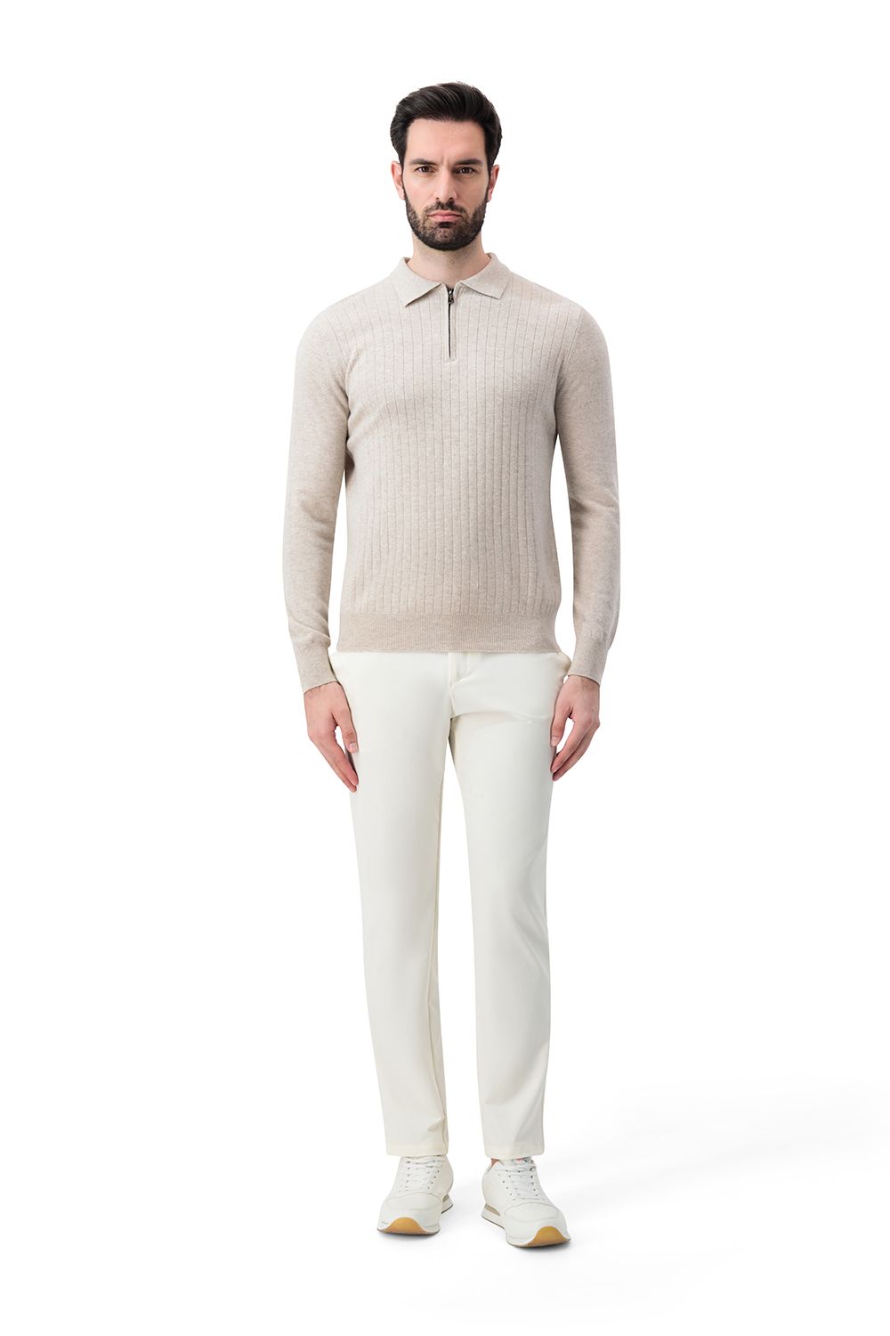 Half zip rib merino wool sweater garlic