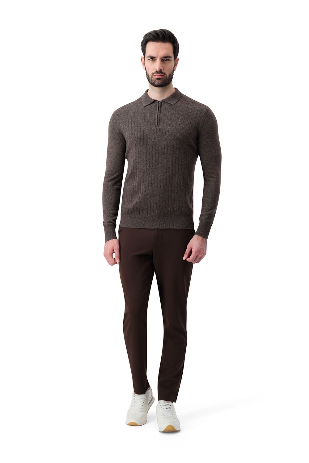 Half zip rib merino wool sweater umber