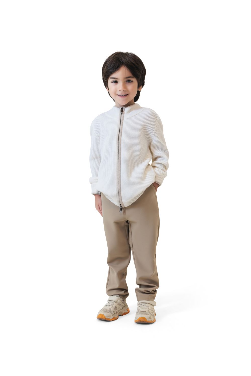 Kid's compact nylon trousers camel beige