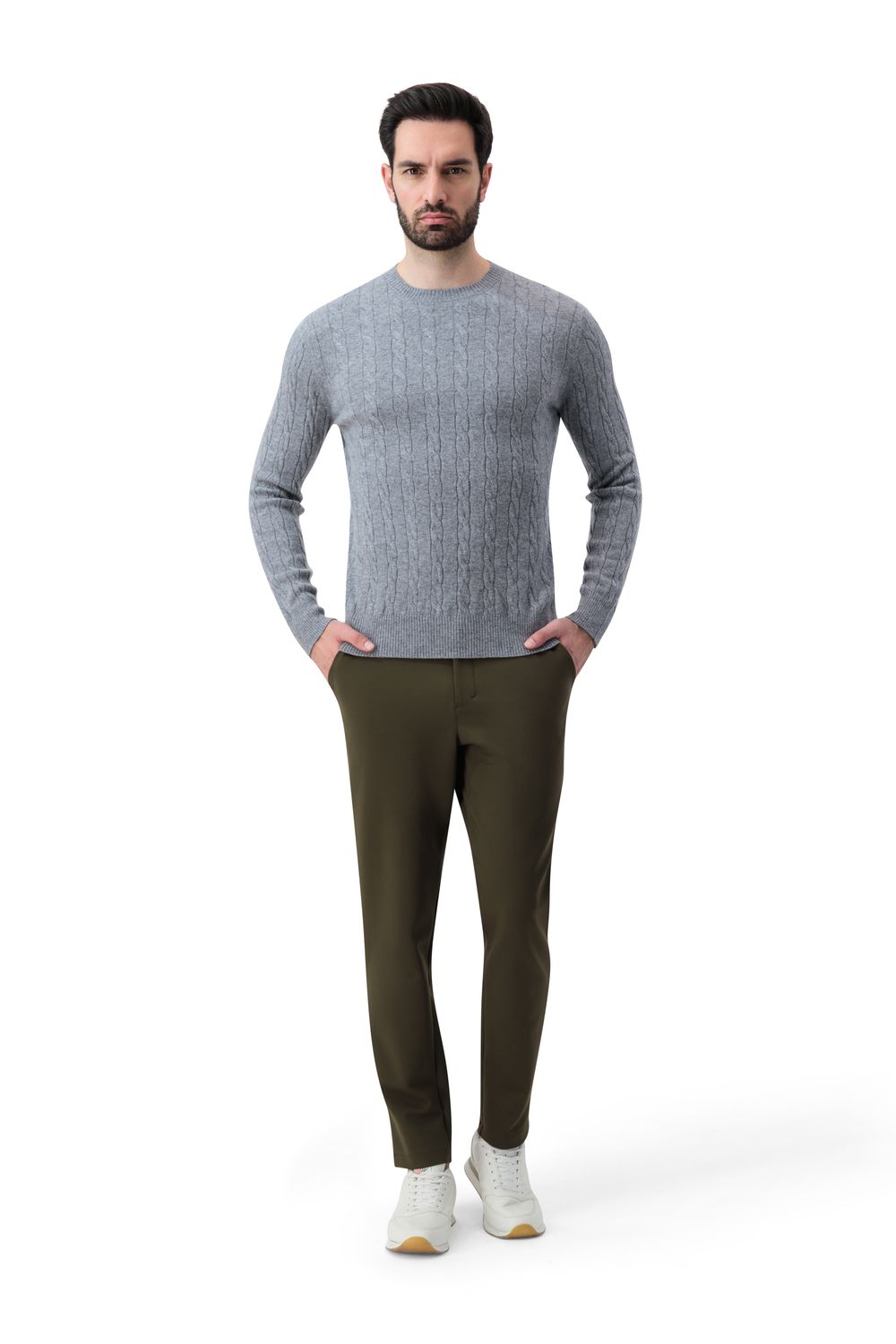 Cashmere  round neck  cable  sweater slate