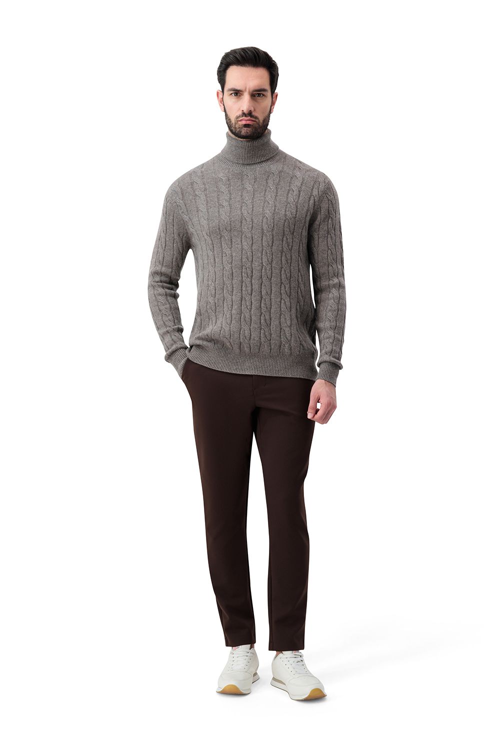 Cashmere turtle neck cable sweater vapor
