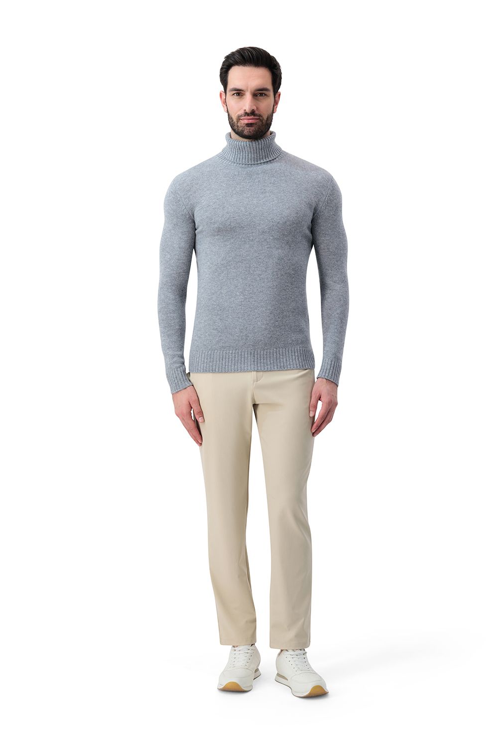 Rib turtle neck merino wool sweater smoke