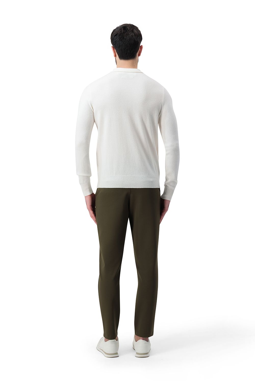 Half zip rib merino wool sweater cream white