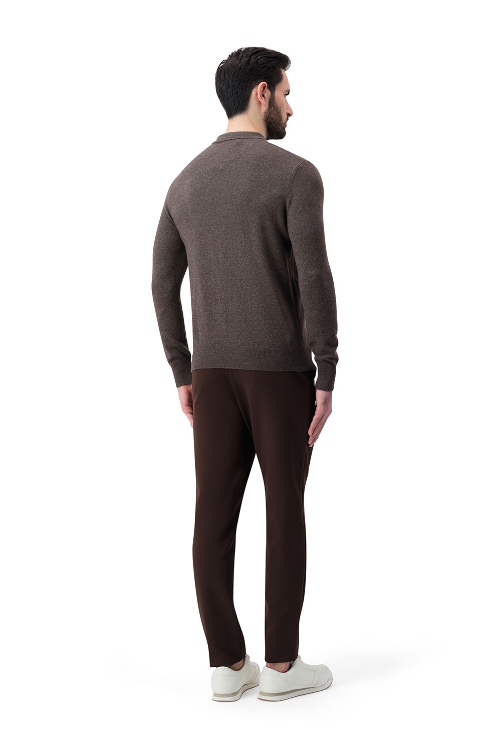 Half zip rib merino wool sweater umber