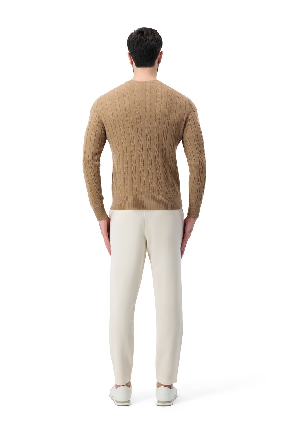 Cashmere  round neck  cable  sweater camel color