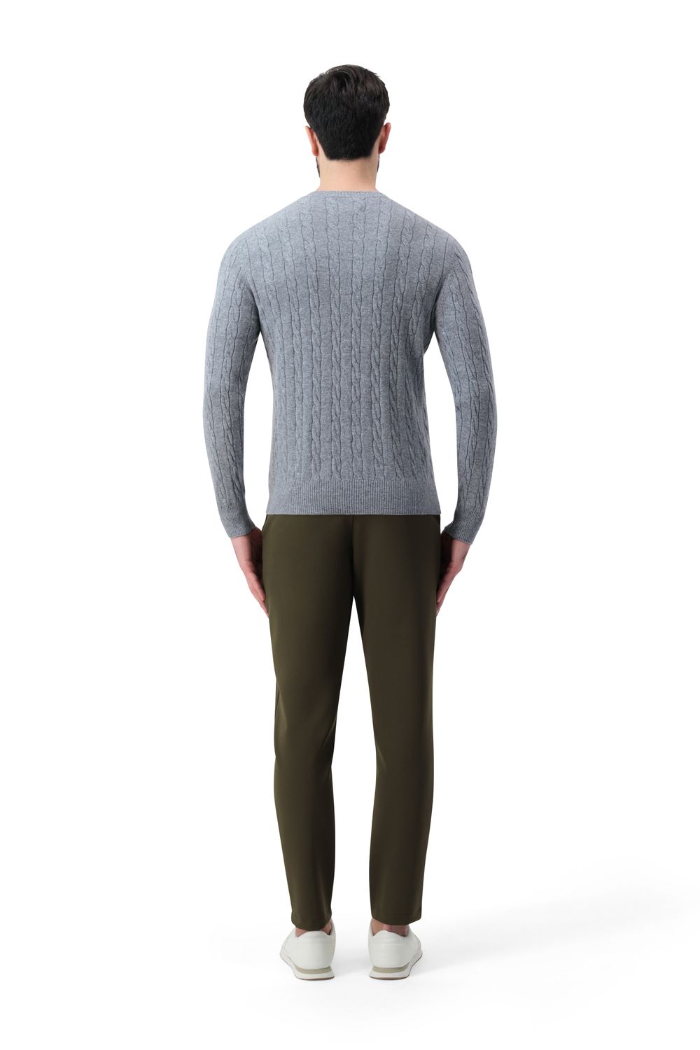 Cashmere  round neck  cable  sweater slate