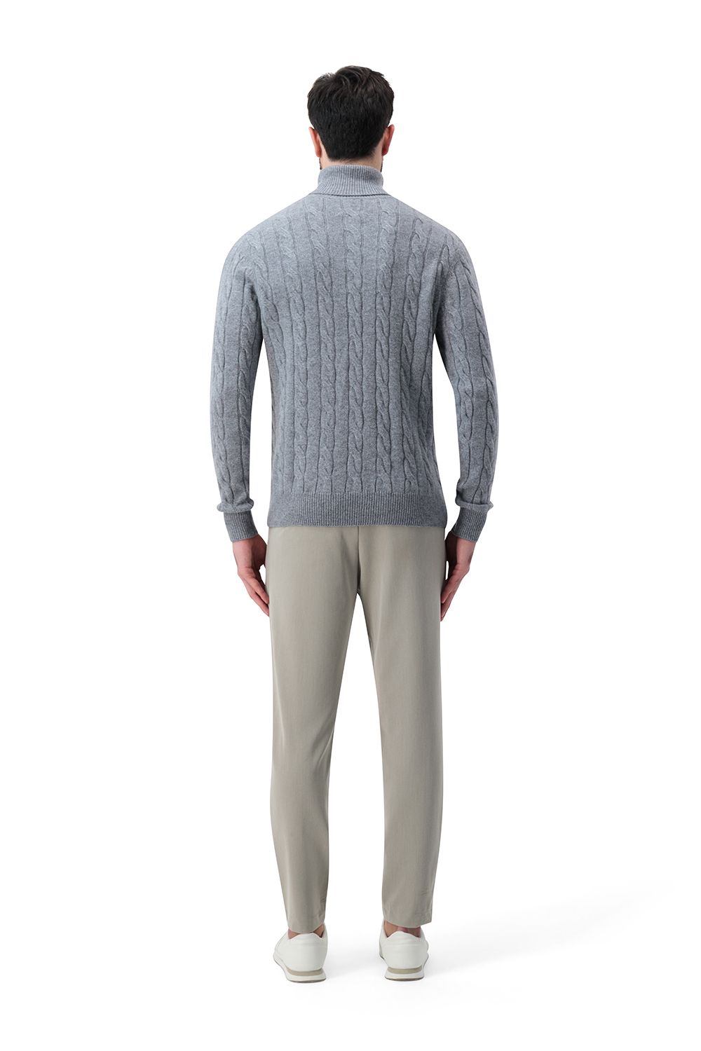 Cashmere turtle neck cable sweater slate