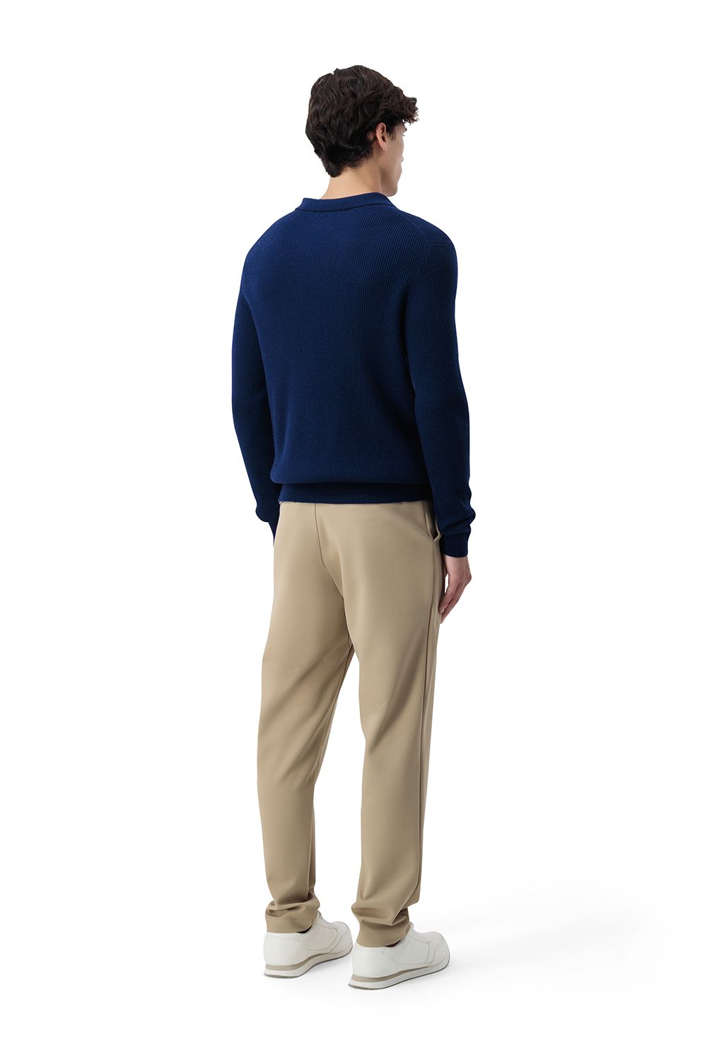 Open collar rib merino wool sweater bay